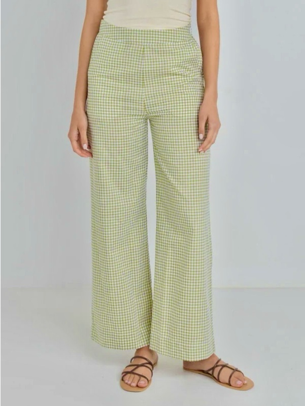 Rhythm Lana Wide-Leg Gingham Pants in  Green